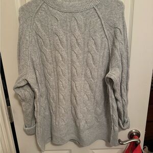 Aerie Light Gray Cable Knit Turtleneck Sweater